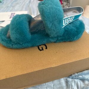 UGG Turquoise Fluffy Slide Sandals